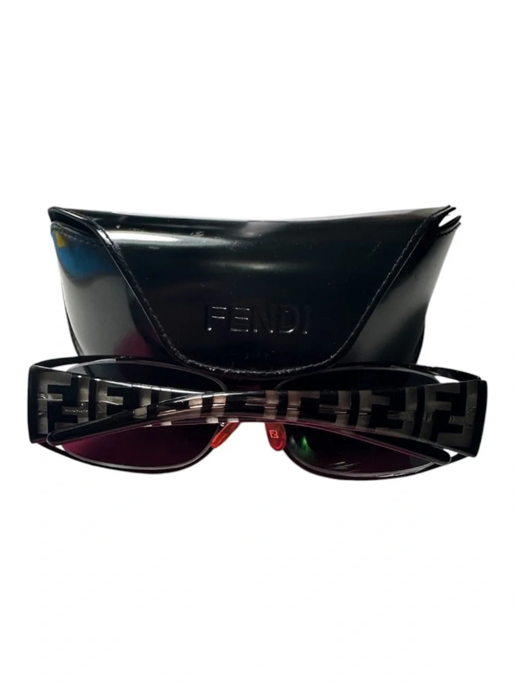 Fendi Zucca Shield Sunglasses Black Gray Logo Temples Made in Italy w/ Case
